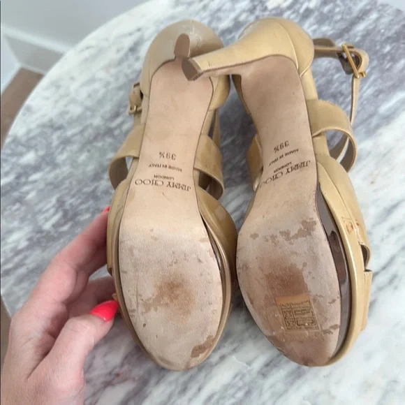 Jimmy Choo Tan Patent Leather Heels - Picture 11 of 11